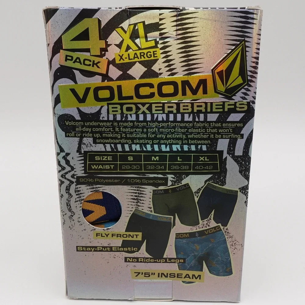 Volcom Boxer Briefs Mens XL Multicolor 4 Pack Performance 7.5 Inseam ABV61059HN